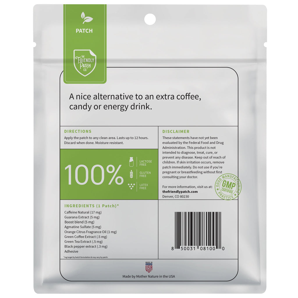 Boost Energy Patches: Caffeine, Guarana Green Tea Transdermal Energy - 28 Pack